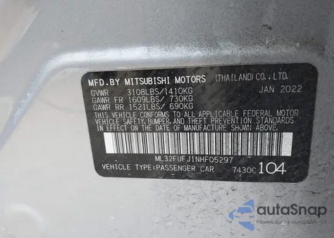 2022 Mitsubishi Mirage G4 Black Edition/Es/Le из США, поврежденный, VIN ML32FUFJ1NHF05297